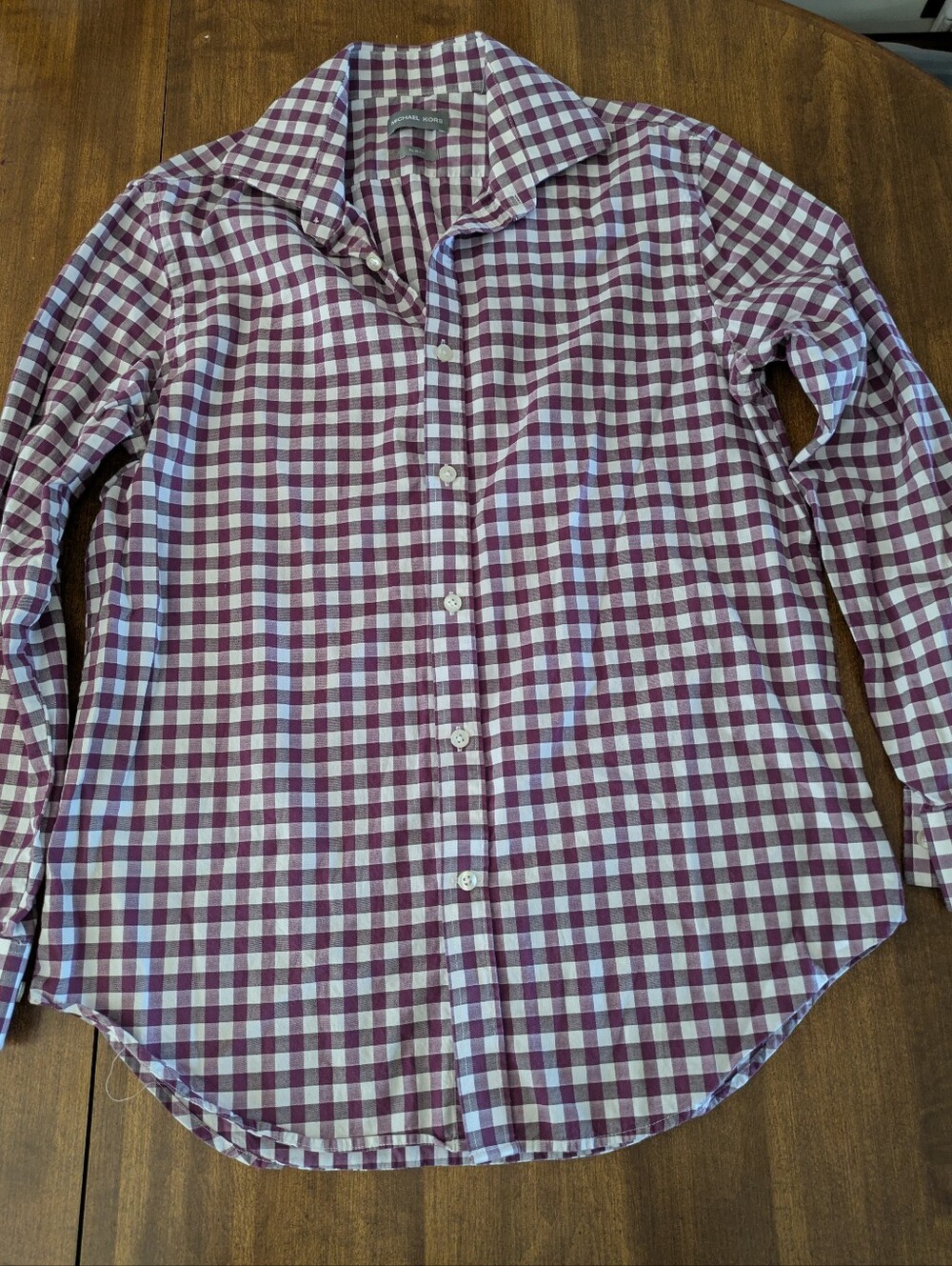 Michael Kors Purple And White Check Button Up Medium